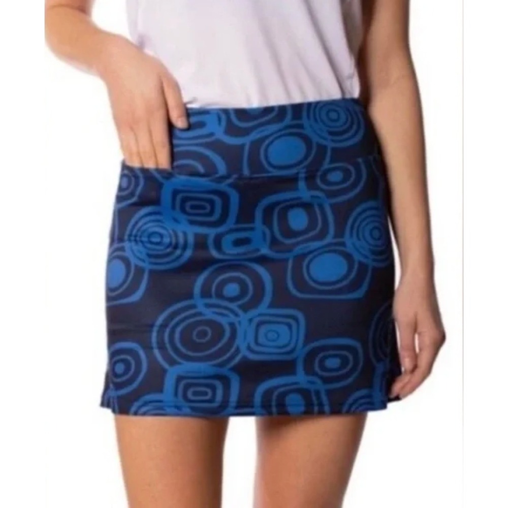 Golfiniti Women's A-Line Skort‎ Small Blue Eager Eyes Print Golf Tennis Pull on